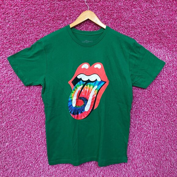 The Rolling Stones Green Tie dye Hot Lips Tshirt size Large - Picture 1 of 5
